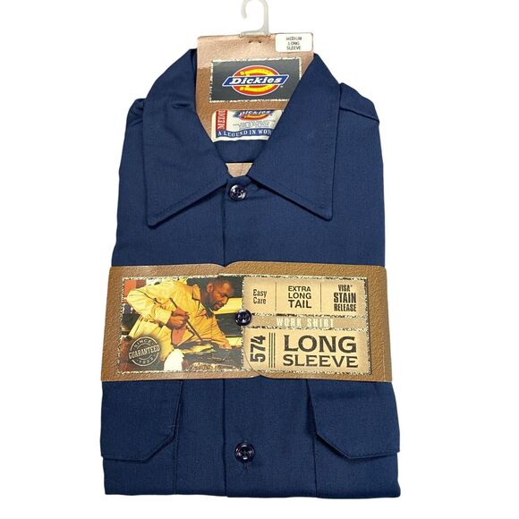 Dickies Shirt Mens M Navy Stain Release 574 Long Sleeve Uniform Work Button Down - Picture 9 of 10